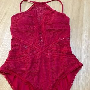 BECCA Prairie Rose High Neck Crochet One Piece